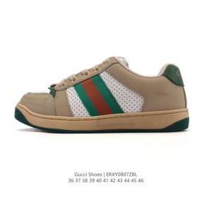 公司级 古驰男女鞋 Gucci Screener系列做旧脏脏鞋 时尚厚底增高复古板鞋潮运动鞋，复古学院风款式与融入怀旧运动服风格的面料风靡数十年，不同风格演绎出