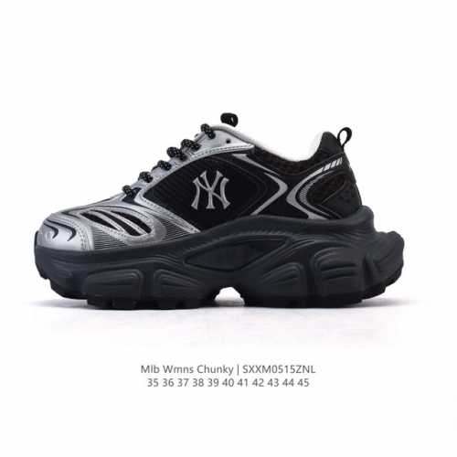 公司级 美职棒 Mlb Bigball Chunky 纽约洋基队厚底增高老爹鞋男女复古鞋中性纽约洋基队休闲经典运动鞋 加厚鞋底 侧面有撞色Ny标识 打造出时尚外