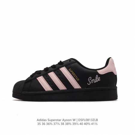 阿迪达斯 Adidas Superstar Ayoon W 三叶草运动鞋经典贝壳头板鞋 时尚女鞋 。真皮鞋面材质 标志性的贝壳鞋头，锯齿三条纹，简约的线条。就连 - 点击图像关闭