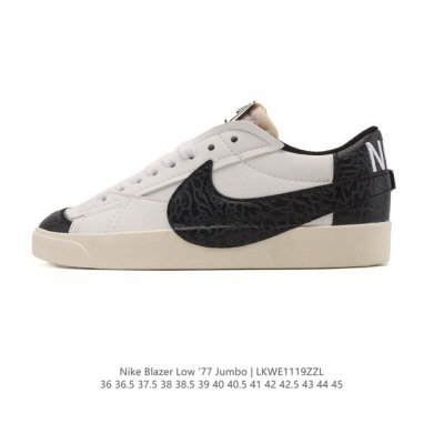 耐克 Nike Blazer Low '77 Jumbo 运动鞋，抓地板鞋，革新重塑经典街头人气鞋款，采用人气传统外观，巧搭大号耐克勾勾设计和宽大鞋带。柔软泡绵