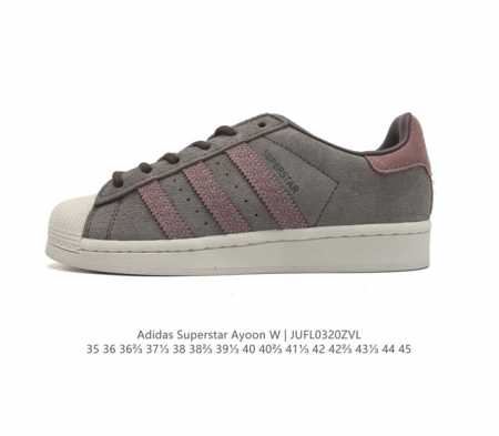 阿迪达斯 Adidas Superstar Ayoon W 三叶草运动鞋经典贝壳头板鞋 时尚女鞋 真皮鞋面材质 标志性的贝壳鞋头 锯齿三条纹 简约的线条 就连版 - 点击图像关闭