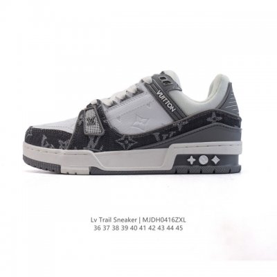 路易威登 Louis Vuitton Lv路易威登板鞋 时尚运动鞋潮厚底增高男女鞋。舒适防滑底和百搭性霸屏整个时尚娱乐圈，细节调整完美主义！采用柔软皮革拼接鞋面