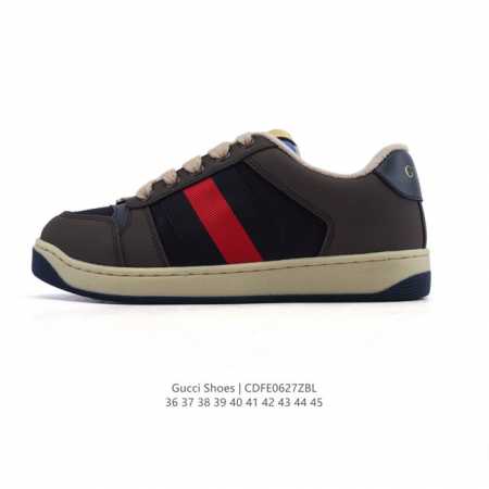 帝王版 古驰男女鞋 Gucci Screener系列做旧脏脏鞋 时尚厚底增高复古板鞋潮运动鞋，复古学院风款式与融入怀旧运动服风格的面料风靡数十年，不同风格演绎出 - 点击图像关闭