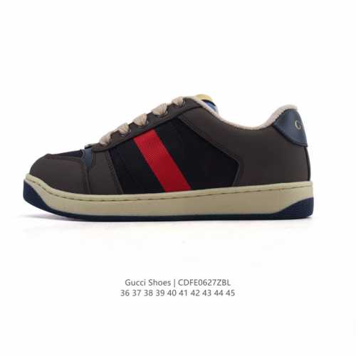 帝王版 古驰男女鞋 Gucci Screener系列做旧脏脏鞋 时尚厚底增高复古板鞋潮运动鞋，复古学院风款式与融入怀旧运动服风格的面料风靡数十年，不同风格演绎出