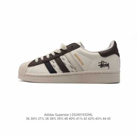 公司级 阿迪达斯 新款 Adidas Superstar 三叶草 经典贝壳头系列 新款休闲板鞋潮流男女士运动鞋 。鞋面柔软皮革材质 标志性的贝壳鞋头，锯齿三条纹 - 点击图像关闭