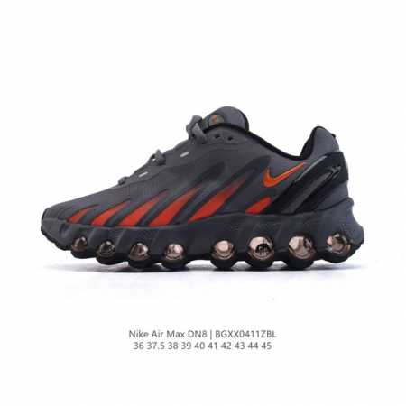 耐克 Nike Air Max Dn8 全掌气垫科技运动跑步鞋Fq7860-005。鞋款采用醒目渐变织物和动态波浪状结构鞋面，搭配黑色中底和外底，以及迷你黑色 - 点击图像关闭