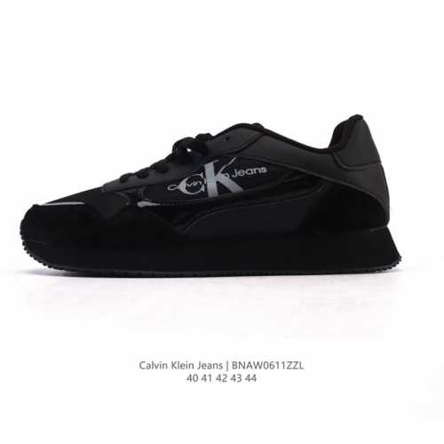新品 Calvin Klein 卡文克莱 街头 低帮 运动鞋 潮流 复古 板鞋 Calvin Klein Jeans 男款Ck牛皮革拼接印花休闲运动阿甘鞋简约百