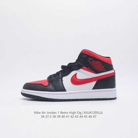 真二层 耐克 Nike Air Jordan 1 Retro High Og 乔丹一代aj1 乔1 Aj1 高帮篮球鞋复刻运动鞋 皮面高帮板鞋的设计灵感源自运动 - 点击图像关闭