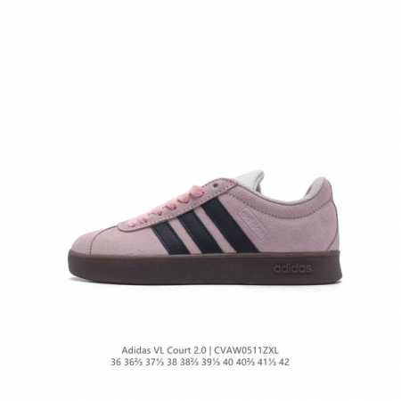 Adidas T头鞋 阿迪达斯 Vl Court 2.0 Shoes 运动休闲板鞋小白鞋，这款t形鞋头运动鞋,力求无论球场或街头,皆显耀眼出众。采用绒面革和牛皮 - 点击图像关闭