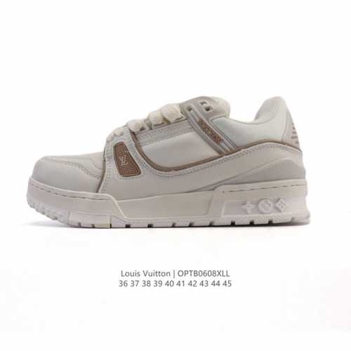 公司级 路易威登 Louis Vuitton Lv路易威登板鞋 时尚运动鞋潮厚底增高男女鞋。舒适防滑底和百搭性霸屏整个时尚娱乐圈，细节调整完美主义！采用柔软皮革