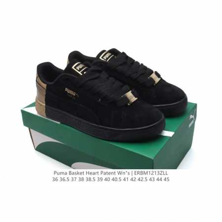 彪马 Puma Basket Heart Patent 男女士厚底增高休闲板鞋。Puma Basket以puma Suede为设计原型,1971年以篮球鞋为设计 - 点击图像关闭