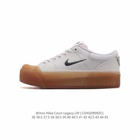 Nike 耐克 Court Legacy Lift 男女士运动鞋 运动厚底小白鞋 复古休闲鞋，上部和合成的 Strati 重叠,增加纹理、深度和透气性。 刺绣细 - 点击图像关闭