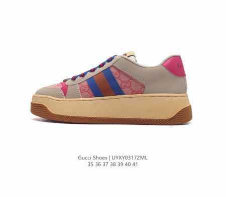 古驰女鞋 Gucci Screener系列做旧脏脏鞋时尚厚底增高复古板鞋潮运动鞋 复古学院风款式与融入怀旧运动服风格的面料风靡数十年 不同风格演绎出的协奏之曲为 - 点击图像关闭