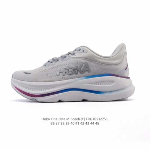 公司级 Hoka畅行无阻 Hoka One One Bondi 9 舒适百搭耐磨轻便 低帮跑步鞋 男女款。Bondi 9 最显著的变化在于其鞋底单元，原本扎实可
