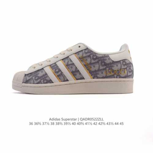 公司级 阿迪达斯 Adidas Superstar 2025年新款鞋子 蛇年新款 迪奥联名 经典贝壳头系列 新款休闲板鞋潮流男女士运动鞋 鞋面帆布织物拼接材质