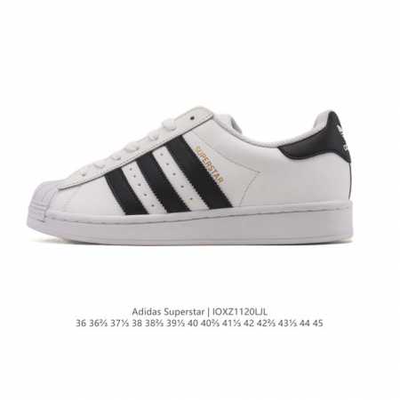 阿迪达斯 Adidas Superstar 2025年新款鞋子 经典贝壳头系列 新款休闲板鞋潮流男女士运动鞋 。鞋面皮革拼接材质 标志性的贝壳鞋头，简约的线条。 - 点击图像关闭