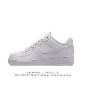 头层皮 耐克 Nike Air Force 1 '07 Low 空军一号含气垫 低帮百搭厚底增高休闲运动板鞋。柔软、弹性十足的缓震性能和出色的中底设计，横跨复古