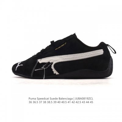 公司级Puma 彪马 X Balenciaga巴黎世家 Speedcat 系列 薄底鞋 牛皮绒面革 圆头做旧磨损 低帮 生活休闲鞋 极速赛车系列 复古运动休闲跑