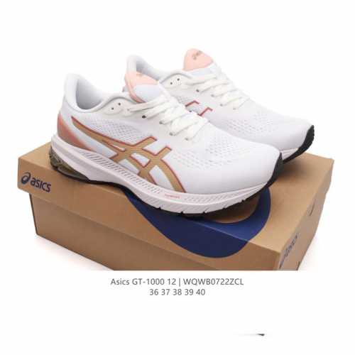 亚瑟士 Asics 女鞋Gt- 0 12 运动休闲跑步鞋 时尚经典 缓震舒适 彩色 透气防滑耐磨 休闲百搭 2024夏季新款训练鞋 马拉松跑鞋黑武士款采用网眼鞋