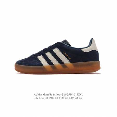 阿迪达斯 Adidas Originals Gazelle Indoor复古三叶草防滑透明橡胶板鞋经典运动鞋。这款经典鞋,忠于原版设计,缀撞色三条纹和鞋跟饰片。 - 点击图像关闭
