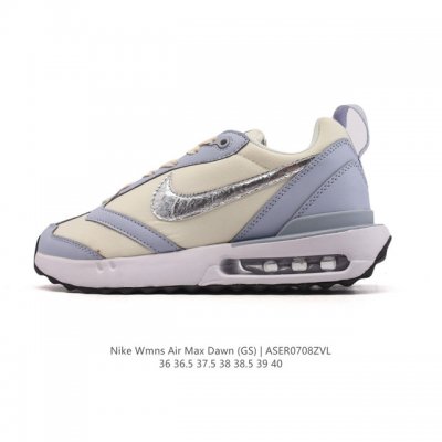 耐克 Nike Air Max Dawn 黎明系列 低帮气垫百搭休闲运动慢跑鞋，从配色上彰显出浓厚的复古气质。最大的亮点当属鞋型设计上加入结构元素，汲取1984