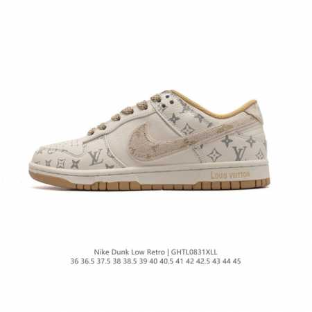 公司级 耐克 Nike Dunk Low Retro 运动鞋复古板鞋 路易威登联名。作为 80 年代经典篮球鞋款，起初专为硬木球场打造，后来成为席卷街头的时尚标 - 点击图像关闭