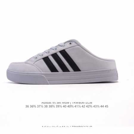 Adidas 阿迪达斯Vs Set Mule 经典休闲帆布板鞋 半拖 包头凉鞋 懒人一字蹬运动凉鞋，这款Adidas采用套入式结构和无后跟设计，力求让舒适感更上 - 点击图像关闭