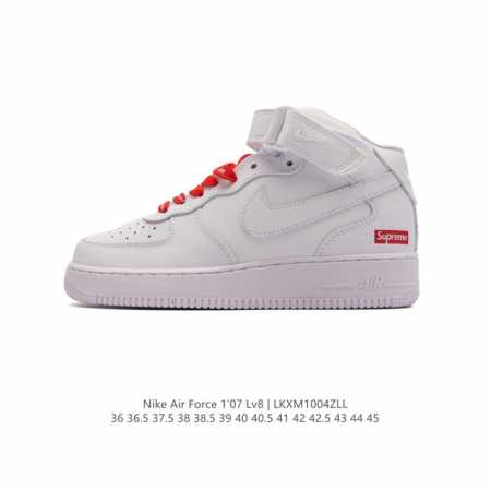 耐克supreme X Nike Air Force 1 Low 空军一号中帮 魔术贴 Af1联名supreme 纯白红标板鞋，原楦头原纸板，打造纯正空军版型。 - 点击图像关闭