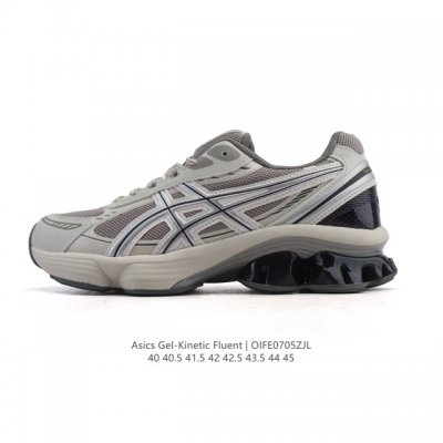新品公司级 亚瑟士Asics Gel-Kinetic Fluent 舒适百搭 合成革防滑耐磨 低帮跑步鞋 男款 首先配色上十分经典百搭的黑金配色，非常好去搭配衣