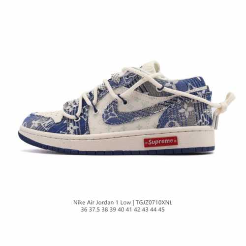 公司级真标 耐克 乔丹Air Jordan 1 Low Aj1 乔1 乔丹1代Aj1 低帮复古文化休闲运动篮球鞋 解构绑带 双鞋带 路易威登联名。从1985 年