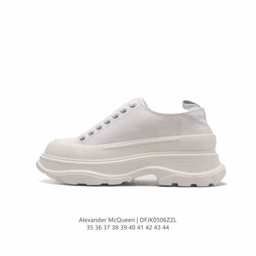 意大利高奢品牌-亚历山大 麦昆 Alexander Mcqueen Sole Sneakers 低帮时装厚底显高百搭休闲松糕鞋 男女式小白鞋 厚底增高帆布运动鞋