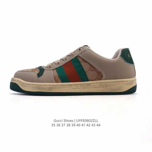 古驰男女鞋 Gucci Screener系列做旧脏脏鞋 闪钻鞋面时尚厚底增高复古板鞋潮运动鞋，复古学院风款式与融入怀旧运动服风格的面料风靡数十年，不同风格演绎出