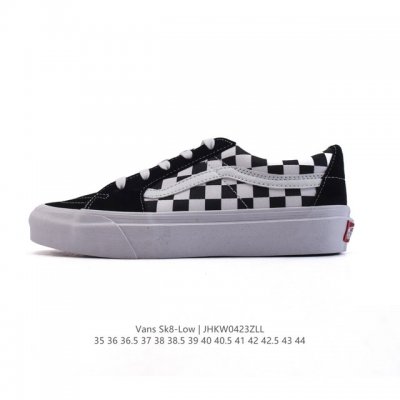 万斯 Vans Sk8-Low 经典款 棋盘格 小红书爆款低帮休闲皮革帆布拼接硫化板鞋 工艺：硫化1:1 重量1:1、真标、原钢印、材质标、鞋型标、合格证 尺码