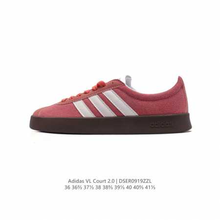 Adidas T头鞋 阿迪达斯 Vl Court 2.0 Shoes 运动休闲板鞋小白鞋，这款t形鞋头运动鞋,力求无论球场或街头,皆显耀眼出众。采用绒面革和牛皮 - 点击图像关闭