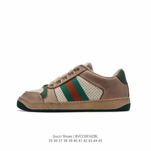 古驰男女鞋 Gucci Screener系列做旧脏脏鞋时尚厚底增高复古板鞋潮运动鞋，复古学院风款式与融入怀旧运动服风格的面料风靡数十年，不同风格演绎出的协奏之曲