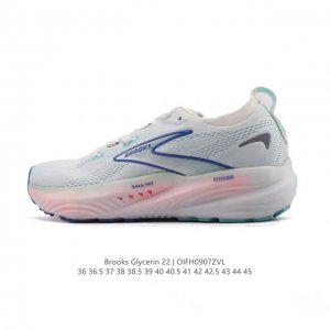 新品公司级 Brooks布鲁克斯Glycerin 22甘油 跑步鞋男女新款透气缓震支撑运动 甘油22跑鞋是布鲁克斯。甘油22拥有非常亮眼的外观设计，采用了鲜艳夺