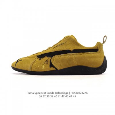 Puma 彪马 X Balenciaga巴黎世家 Speedcat 系列 薄底鞋 牛皮绒面革 圆头做旧磨损 低帮 生活休闲鞋 极速赛车系列 复古运动休闲跑鞋 充