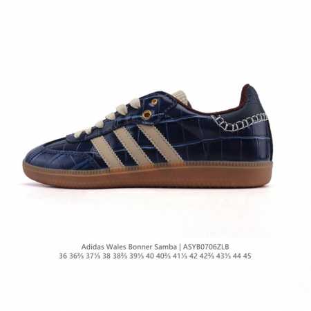阿迪达斯 德训鞋 经典复古低帮休闲运动慢跑鞋Wales Bonner X Adidas 全新秋冬系列联名鞋款 经典运动板鞋。该鞋采用皮革制成，含别致缝线设计,灵 - 点击图像关闭