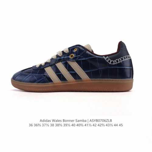 阿迪达斯 德训鞋 经典复古低帮休闲运动慢跑鞋Wales Bonner X Adidas 全新秋冬系列联名鞋款 经典运动板鞋。该鞋采用皮革制成，含别致缝线设计,灵