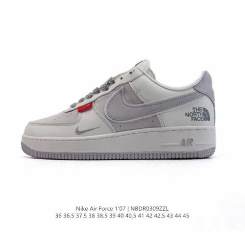 140 耐克 Nike Air Force 1 '07 Low 2025新年新款 空军一号含气垫 小白鞋 北面北脸联名低帮百搭厚底增高休闲运动板鞋。柔软、弹性十