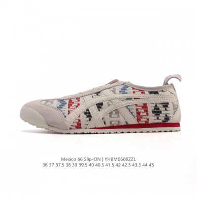 真标 亚瑟士 Onitsuka Tiger Mexico 66 Slip On 鬼冢虎复古时尚 舒适透气帆布鞋面耐磨防滑 休闲运动跑步鞋 虎底采用磨耐防橡滑胶底