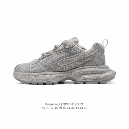 公司级 Balenciaga 3Xl Sneakers 巴黎世家 十代网布系带低帮走秀复古老爹运动鞋 鞋面满钻材料和聚氨酯 磨损效果 鞋头边缘和后帮 Balen