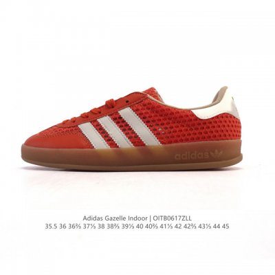 阿迪达斯 Adidas Originals Gazelle Indoor复古三叶草防滑透明橡胶板鞋经典运动鞋。这款经典鞋,忠于原版设计,缀撞色三条纹和鞋跟饰片。