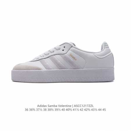 Adidas 阿迪达斯 男女同款运动鞋 三叶草samba Velentine 休闲鞋 德训鞋 复古板鞋经典运动鞋。一款阿迪达斯的samba面包鞋，该鞋具有厚实的 - 点击图像关闭