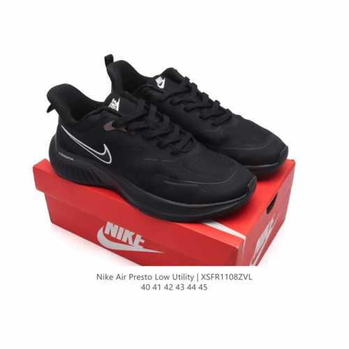 耐克nike air presto low utility 针织网面厚底增高老爹鞋 休闲时尚百搭运动缓震跑鞋 圆头, 正面绑带, 经典耐克swoosh标识, 鞋