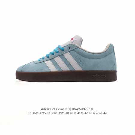 Adidas T头鞋 阿迪达斯 Vl Court 2.0 Shoes 运动休闲板鞋小白鞋，这款t形鞋头运动鞋,力求无论球场或街头,皆显耀眼出众。采用绒面革和牛皮 - 点击图像关闭