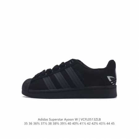 阿迪达斯 Adidas Superstar Ayoon W 三叶草运动鞋经典贝壳头板鞋 时尚女鞋 。真皮鞋面材质 标志性的贝壳鞋头，锯齿三条纹，简约的线条。就连 - 点击图像关闭