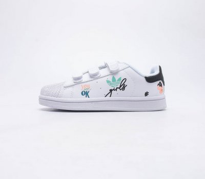 阿迪达斯 儿童运动鞋 ADIDAS SUPERSTAR 三叶草经典贝壳头魔术贴休闲板鞋潮流男女童运动鞋 复古百搭鞋 鞋面皮革材质 标志性的贝壳鞋头 锯齿三条纹