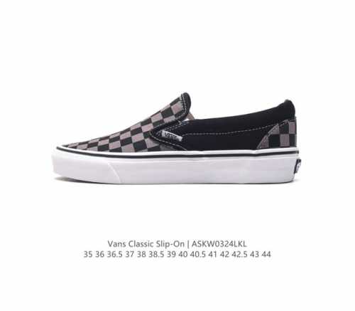 万斯 Vans Classic Slip-On 范斯经典低帮百搭一脚蹬棋盘格休闲板鞋帆布情侣鞋 码数 35-44 硫化半码 编码 Askw0324Lkl