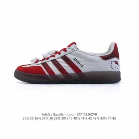 公司级 阿迪达斯 Adidas Originals Gazelle Indoor复古三叶草防滑透明橡胶板鞋经典运动鞋 2025年新款 Hello Kitty 猫 - 点击图像关闭